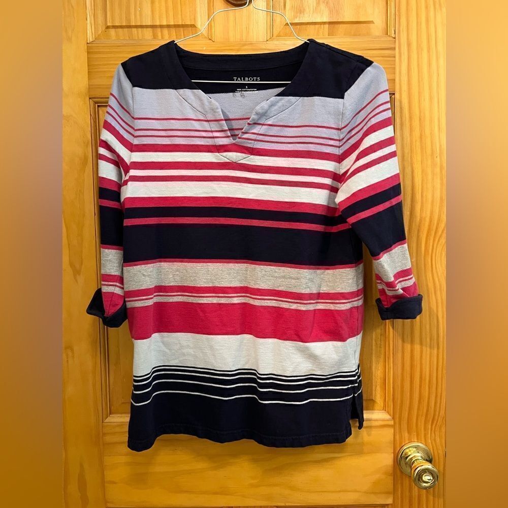Talbots womens size small blue and pink striped top